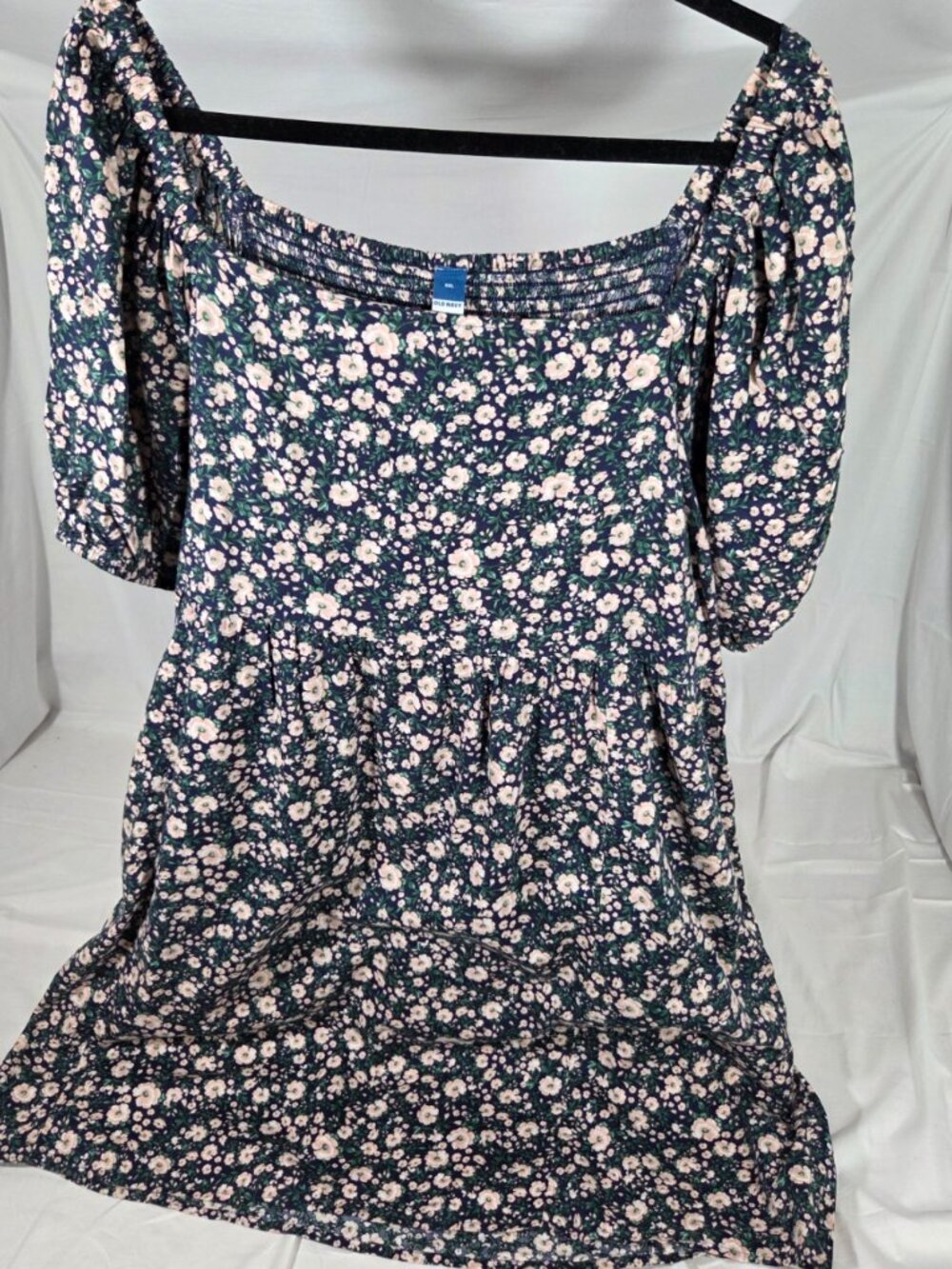 Old Navy Navy Blue Floral Puff Sleeve Smocked Mini Dress